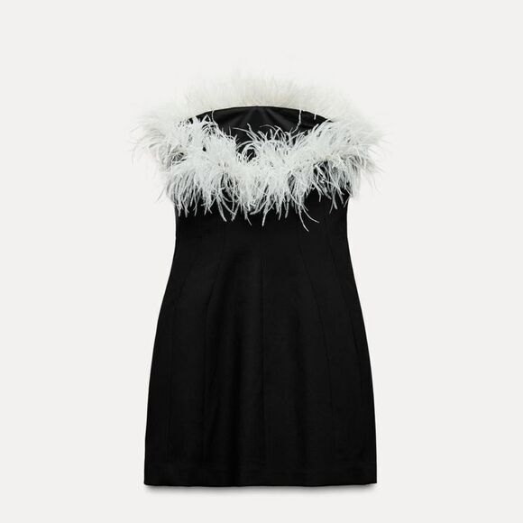 NWT ZARA feather stretchy dress contrasting black&white - Picture 12 of 16